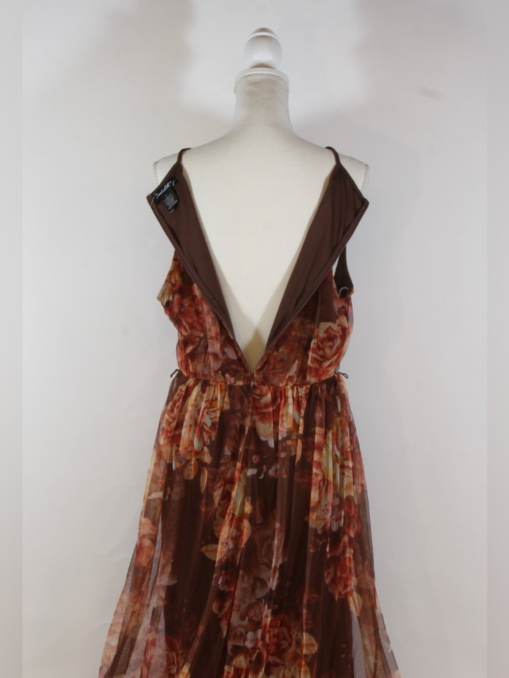 Candalite Floral Brown Sleeveless Maxi Dress with Ruffled Skirt NWOT - Picture 7 of 12